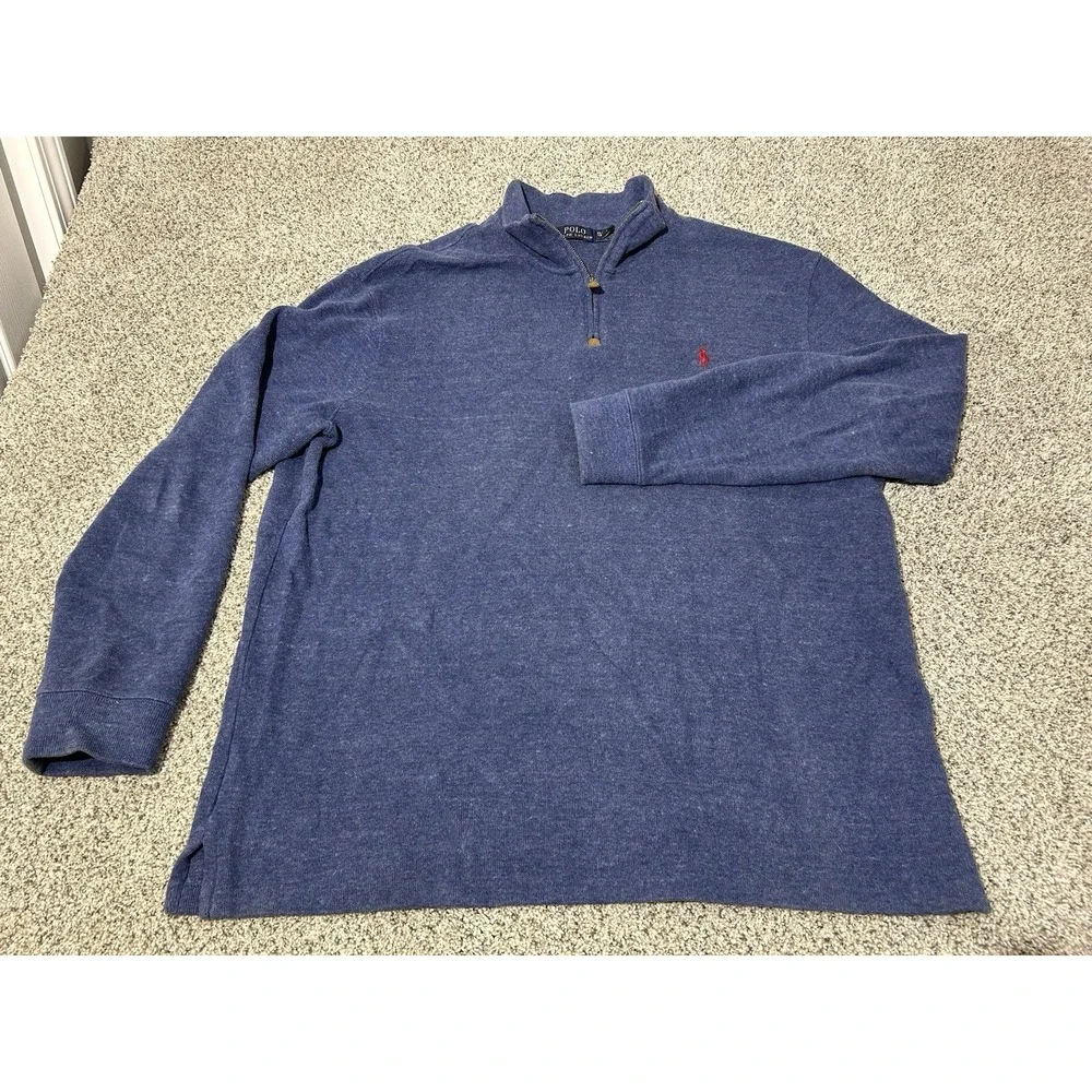 Polo Ralph Lauren Mens XL Navy 1/4 Zip Pullover Long Sleeve 100% Cotton Red Pony